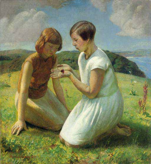 Two young girls with a butterfly